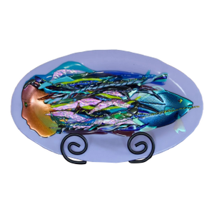 Christie Moody Blue Heron Glass Iridescent Fused Glass Mermaid & Fish Bowl, 1990s