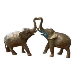 Mid 20th Century Vintage Solid Brass Elephant Book Ends Original Patina - Set of 2