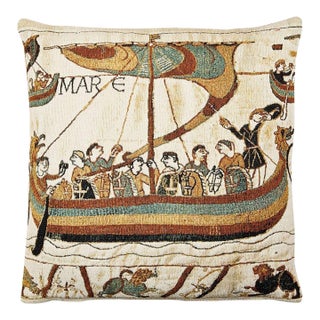 Bayeux-Longship (Woollen) Tapestry Cushion With Feather Filler - 43x43cm (17"x17") For Sale