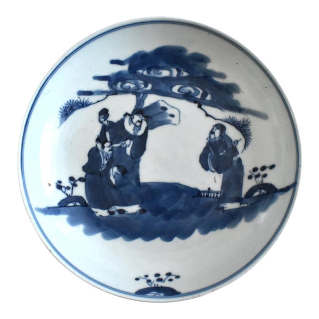 Antique Kangxi Immortals Blue Underglaze Dish For Sale