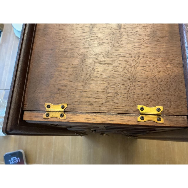 Mustard Vintage Mid-Century Japanese Wooden Jewelry Armoire Chest - 12 Drawer Face 8 Drawers For Sale - Image 8 of 10