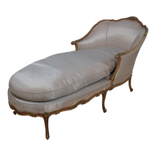Vintage French Louis XV Carved & Painted Chaise Lounge For Sale