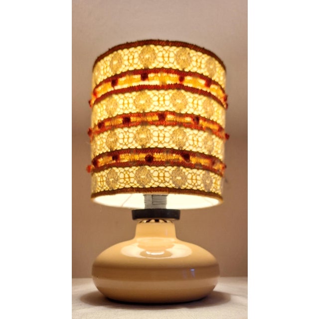 Vintage Yellow Ceramic Table Lamp from Hölscher-Leuchten with Fabric Shade from Lamplove, 1980s For Sale - Image 3 of 9