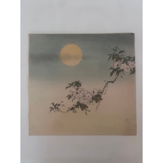 Antique Japanese Blossoms in Moonlight Woodblock print by Suzuki Kason. Provanence: Cottone Auctions offered items from...