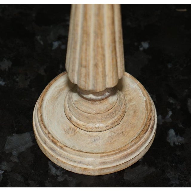 Neoclassical Carved Fluted Limed Oak Candlesticks, Set of 2 For Sale - Image 9 of 12
