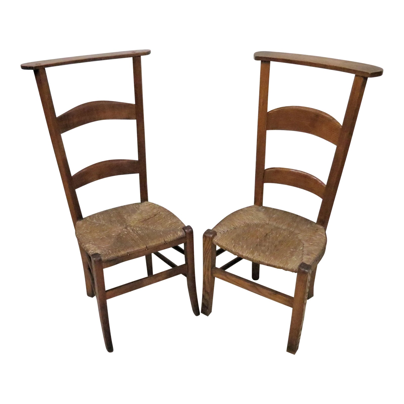 2 Antique French Prayer Chairs With Woven Rush Seats Chairish