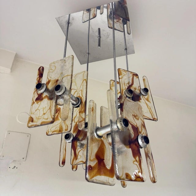 Orange Modernist 16-Light Chandelier in Murano Glass and Steel, 1970s For Sale - Image 8 of 13