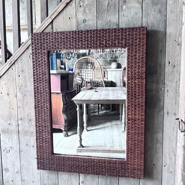 Brown Vintage Wicker Framed Wall Mirror For Sale - Image 8 of 14