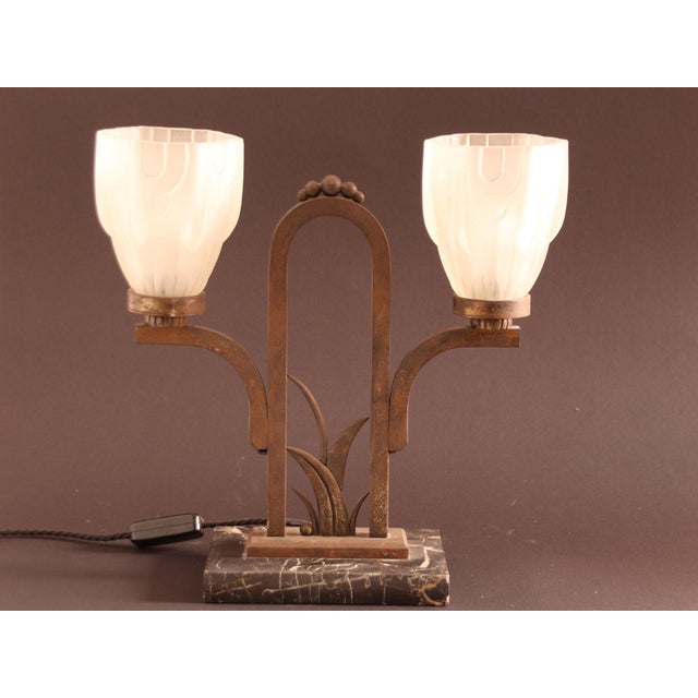 Art Deco Marble and Wrought Iron Table Lamp, 1920s For Sale - Image 13 of 14