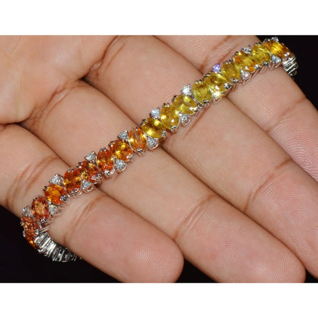 Certified Natural 26.80cts vs F Diamond Sunset Gradient Sapphire 18k Solid Gold Tennis Stacking Bracelet For Sale - Image 13 of 15