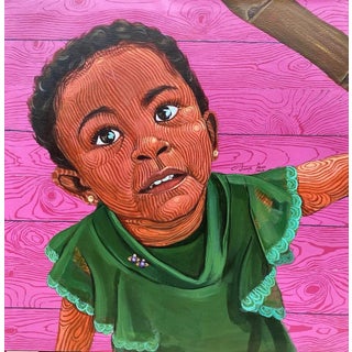 The Girl and the Bamboo 1 by Joseph Idowu | Acrylic on canvas Portrait of a girl with bamboo. For Sale