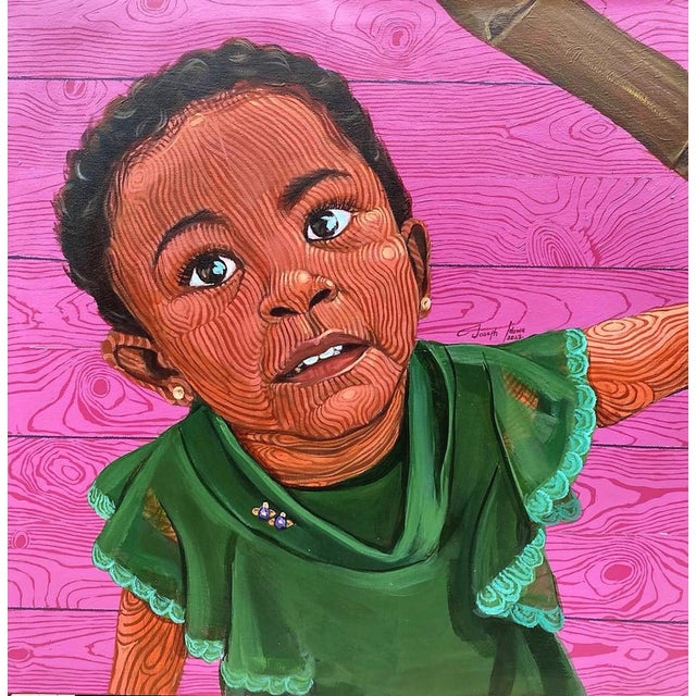 The Girl and the Bamboo 1 by Joseph Idowu | Acrylic on canvas Portrait of a girl with bamboo. For Sale