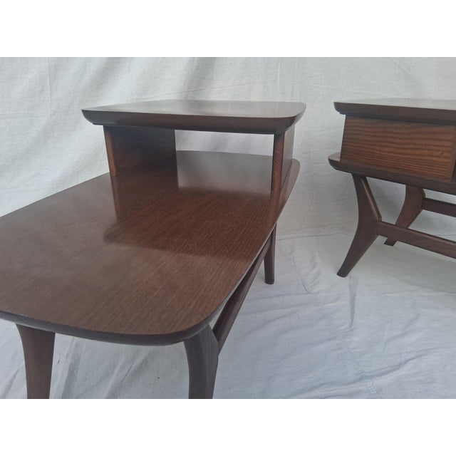 Brown Mid Century Modern Adrian Pearsall Style 2 Tiered Step Side Tables -a Pair For Sale - Image 8 of 11