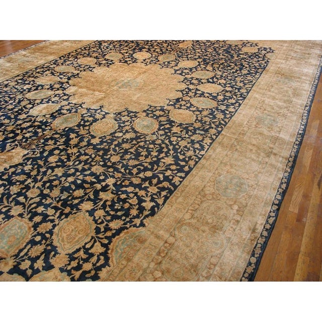Transitional 1930s Navy Blue Background Antique Oversized Ardabil Design Kerman Rug For Sale - Image 3 of 8