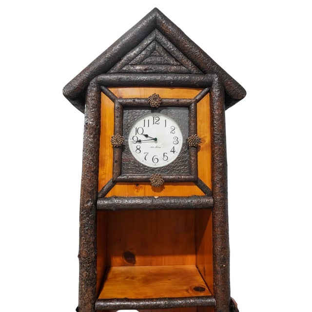 1990s Rare Native Usa Tall Vintage Log Cabinet Grandfather Clock. ( Great for Aspin ) For Sale - Image 5 of 11