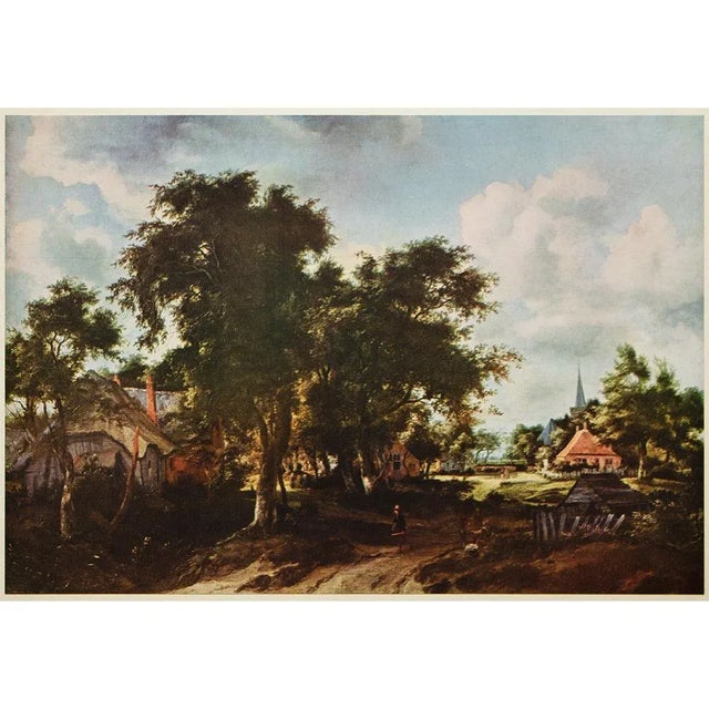 Paper 1954 After Meindert Hobbema "Entrance to a Village", Vintage Full-Color Print For Sale - Image 7 of 8