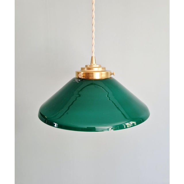 Art Deco Conical Green Opaline Pendant Lights, Set of 2 For Sale - Image 5 of 17