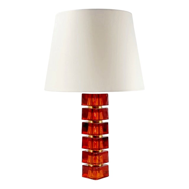 Large Mid-Century Scandinavian Glass & Brass Table Lamp attributed to Carl Fagerlund for Orrefors, Sweden, 1960s For Sale