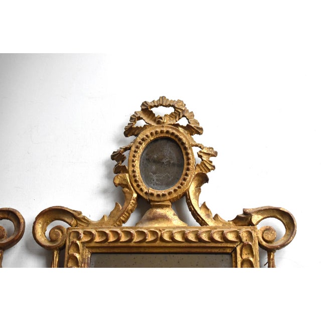 Gold Pair of Antique 18th-Century Italian Neoclassical Giltwood Mirrors For Sale - Image 8 of 13