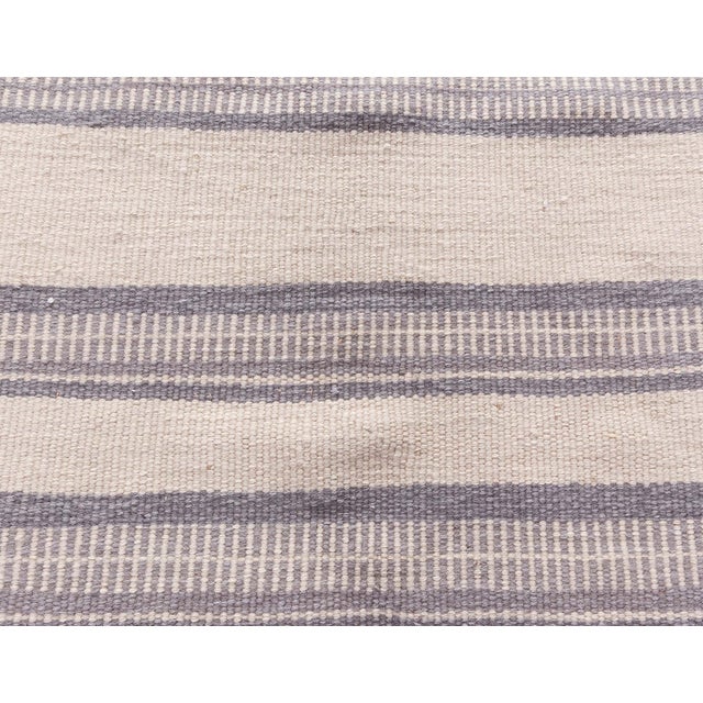 Early 21st Century Dhurrie Modern Striped Beige With Blue Flatweave Runner "Colonna" For Sale - Image 5 of 8