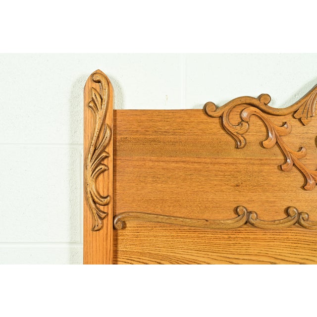 Wood Antique Victorian Carved Oak Full Size Bed, Circa 1890s For Sale - Image 7 of 12