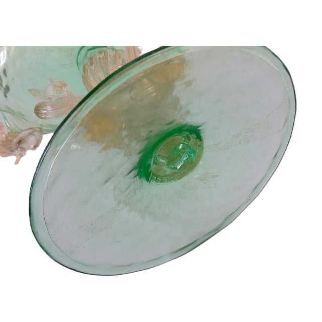 Italian Murano Green Glass Pedestal Bowl Compote With Dolphins Mid Century Modern For Sale In Providence - Image 6 of 6