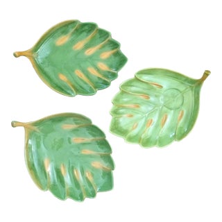 1970s Vintage Leaf Porcelain Plates- Set of 3 For Sale