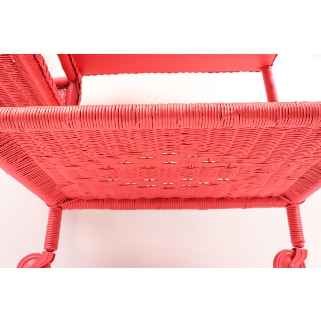 Vintage Wicker Bar Cart in Coral Pink For Sale - Image 9 of 12