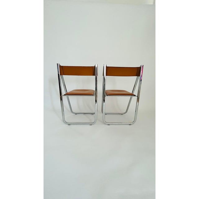 Mid-Century Modern Tamara Folding Chairs in Tan Leather from Arrben, Italy, 1970, Set of 2 For Sale - Image 3 of 16