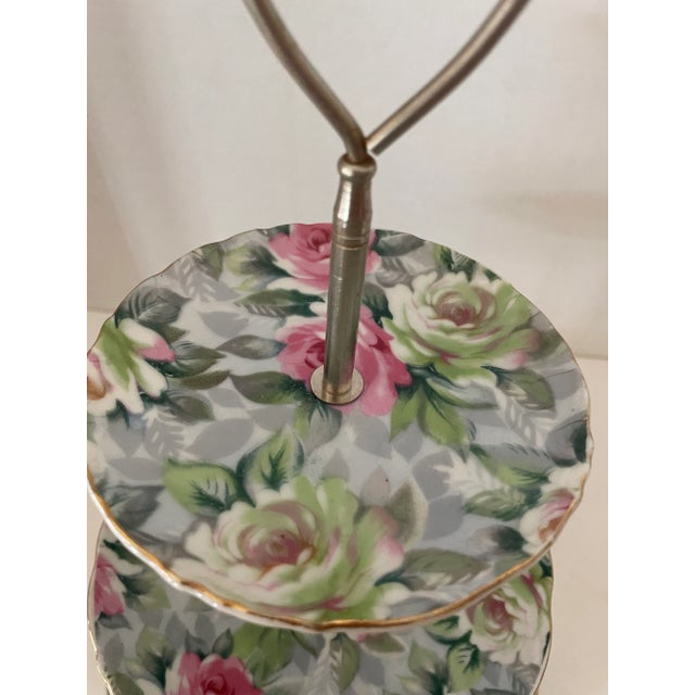 Art Deco Vintage Norquest China 3-Tier Hand Painted Floral Porcelain Lazy Susan Marked For Sale - Image 3 of 7
