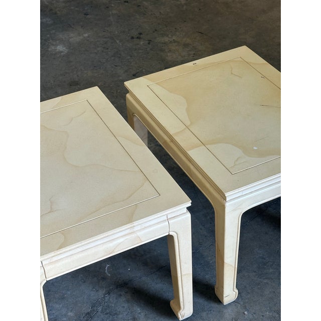 1980s Henredon Asian Style Faux Goatskin Lacquered Side Tables- A Pair For Sale In Philadelphia - Image 6 of 11