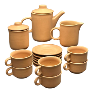 Vintage Nerina Louveira Brazil Terracotta Demitasse Set: Coffee Pot, 6 Cups Saucers, Creamer, Sugar - 17 pcs