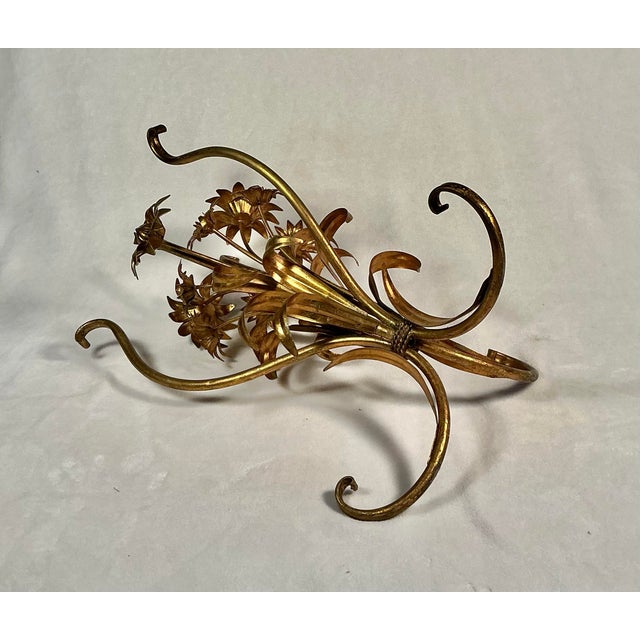 Italian Mid-Century Hollywood Regency Gild Metal Floral Design Side Table, 60s For Sale - Image 10 of 12