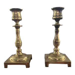Vintage Mid 20th Century English Solid Brass Candlesticks - a Pair