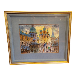 Original Watercolor Anatole Krasnyansky Russia - Old Monastery