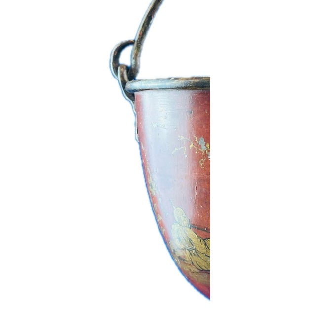 Chinese Antique Chinese Red Lacquered Metal Bucket For Sale - Image 3 of 4