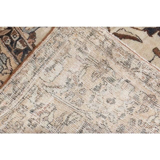 Persian Authentic 1900s Tabriz Ivory, Blue and Brown Handmade Wool Rug For Sale - Image 3 of 8