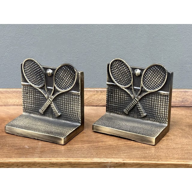 French Pair of French 1970 Bookends Made From Patinated Brass For Sale - Image 3 of 8