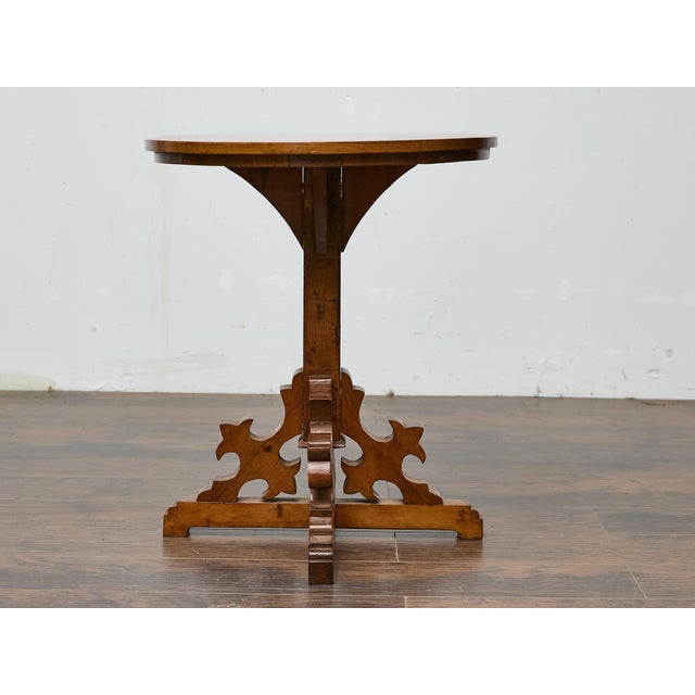 Wood Gothic Revival English Pine Quadripod Table with Scrollwork Base, 19th Century For Sale - Image 7 of 12