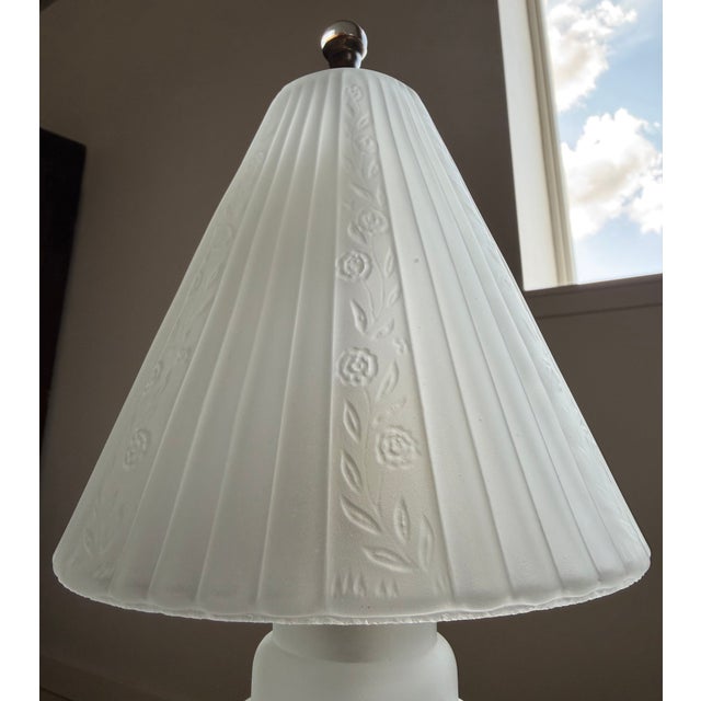 White 1920s Diminutive Frosted Glass Art Deco Table Lamp French Industrial / Machine Age For Sale - Image 8 of 11