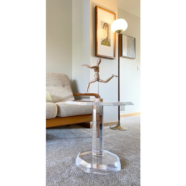 Thick 1970s Lucite drink table. Some surface scratches present.