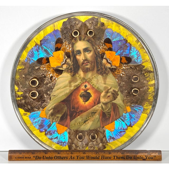 Brazilian Butterfly Wing Morpho Jesus Christ Charger C. 1950s For Sale - Image 16 of 17
