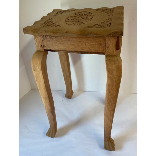 Vintage Carved Cerused Solid Wood Drink or Side Table With Drawer For Sale - Image 11 of 11