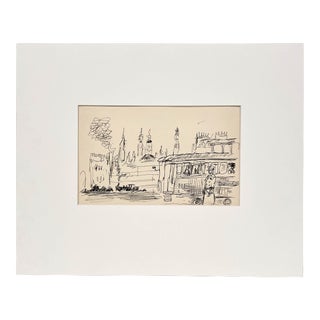 1950s, Ink on Paper Drawing by Francis Chapin of the Cathedral Towers in Zaragoza, Spain For Sale