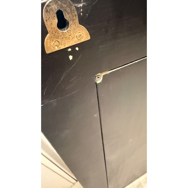 Wood Vintage Chinoiserie Style Black Lacquer Hand-Painted Floral Mirror For Sale - Image 7 of 12