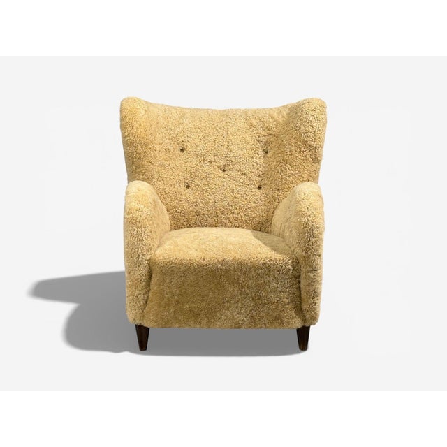 Wood Swedish Modern, Organic Lounge Chairs, Shearling, Wood, Sweden, 1940s For Sale - Image 7 of 12