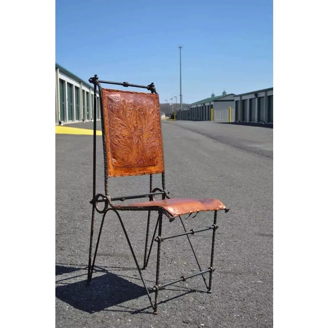 Brutalist Brutalist Ilana Goor Style Iron & Glass Dining Set, Table & 8 Leather Chairs - Set of 9 For Sale - Image 3 of 11