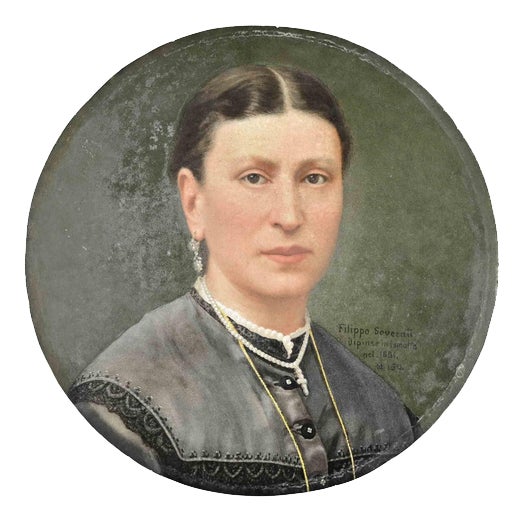 Portrait of Woman in Enamel and Stone from Filippo Severati, 1881 For Sale