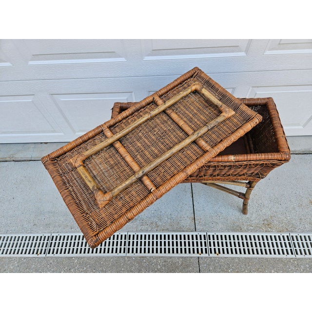 Rattan Bamboo Side Table Lidded Planter Box For Sale - Image 10 of 12