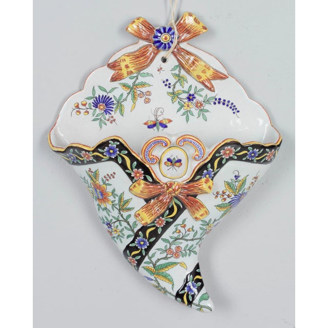 French Country French Desvres Faience Wall Pocket For Sale - Image 3 of 9